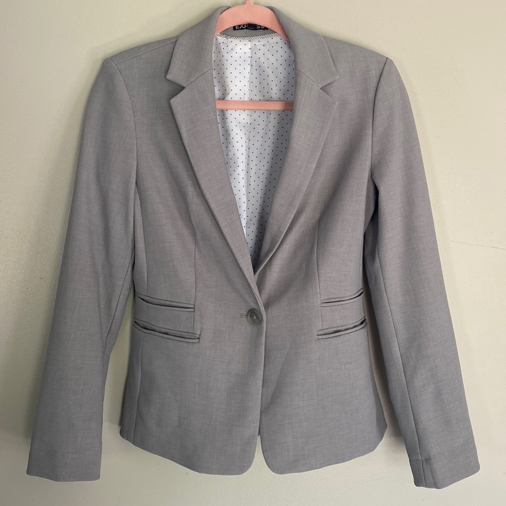Express Notch Collar One Button Blazer - Light Grey - 2